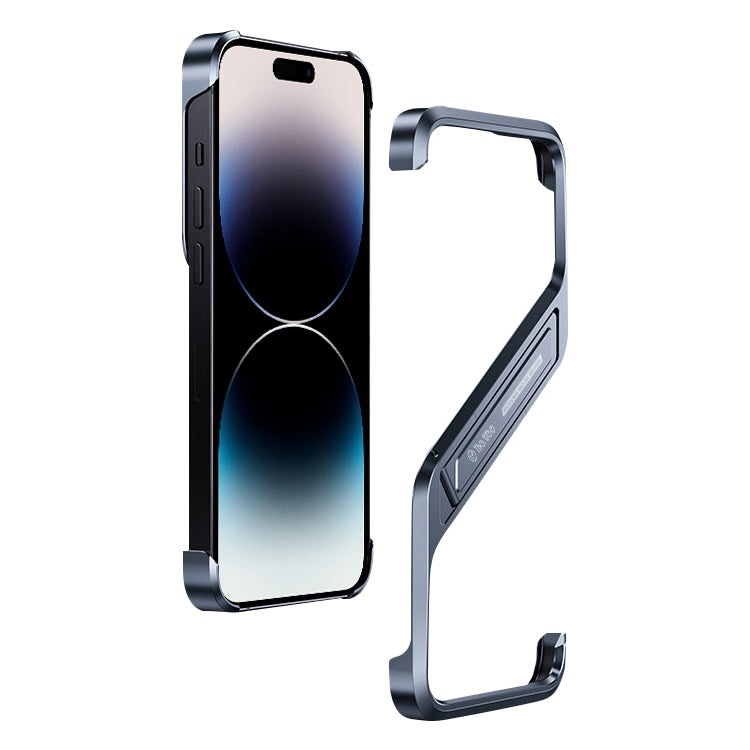 For iPhone 14 Pro Max S-shaped Stand Frameless Metal Phone Case