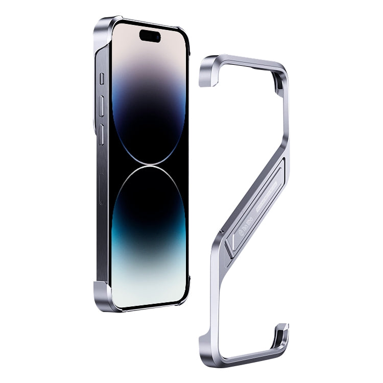 For iPhone 14 Pro Max S-shaped Stand Frameless Metal Phone Case