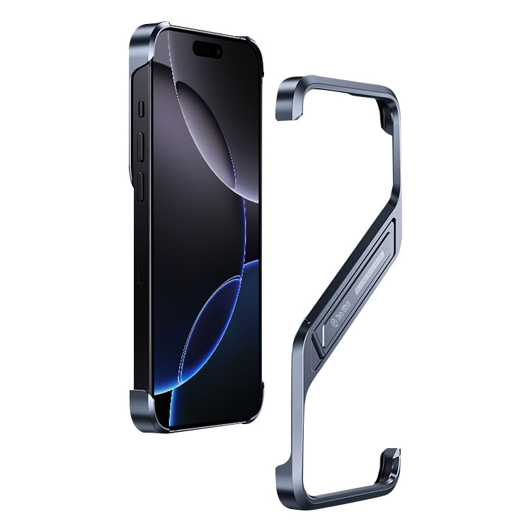 For iPhone 16 Pro Max S-shaped Stand Frameless Metal Phone Case