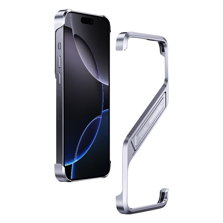 For iPhone 16 Pro S-shaped Stand Frameless Metal Phone Case