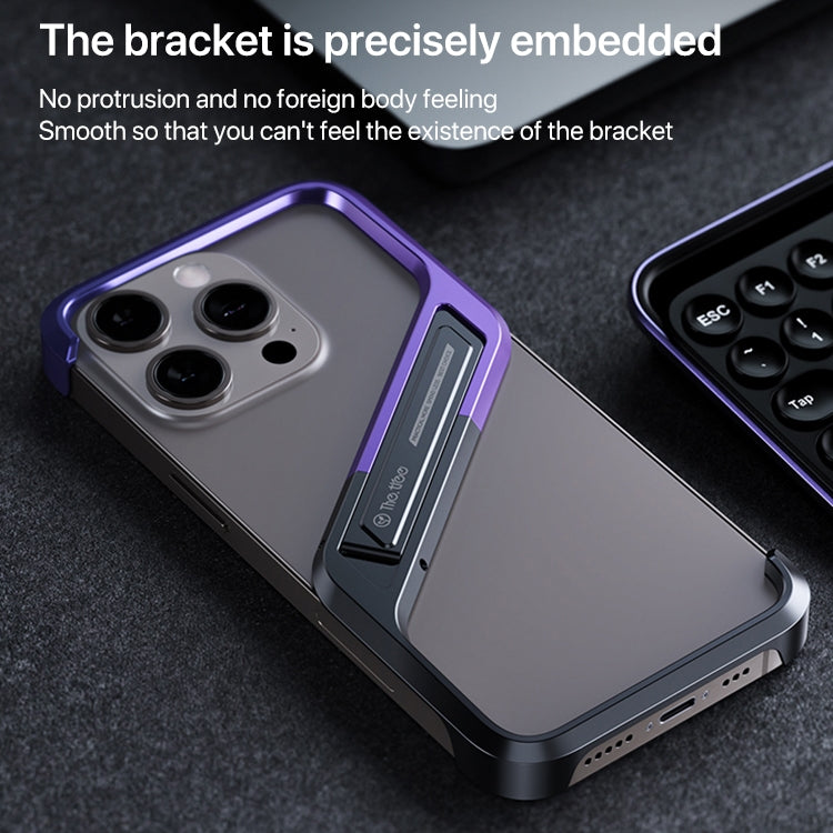 For iPhone 15 Pro Max S-shaped Stand Frameless Metal Phone Case