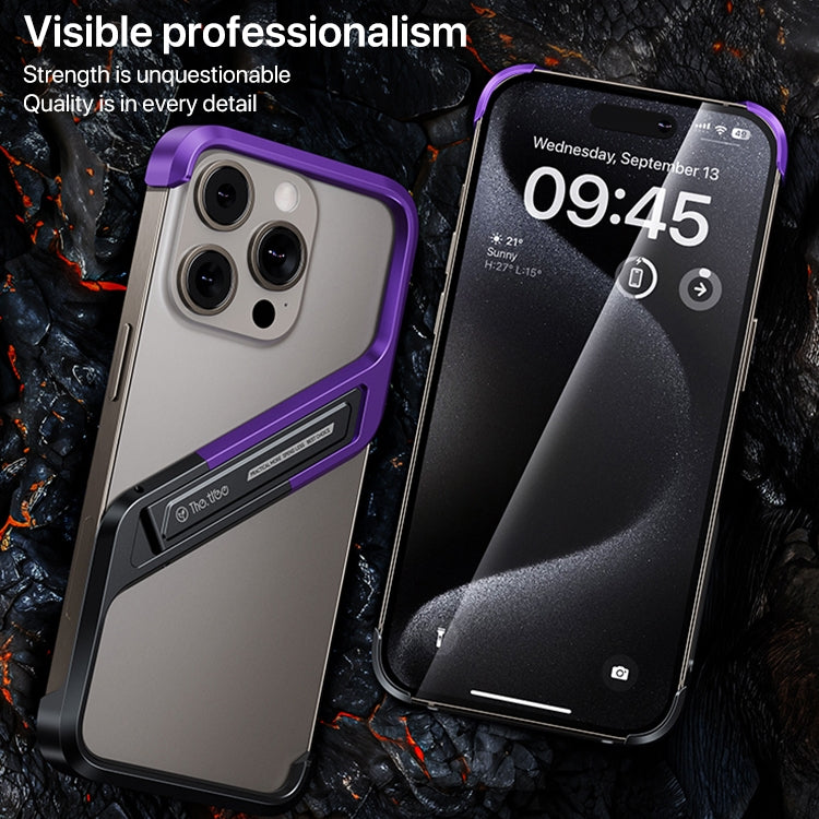 For iPhone 15 Pro Max S-shaped Stand Frameless Metal Phone Case