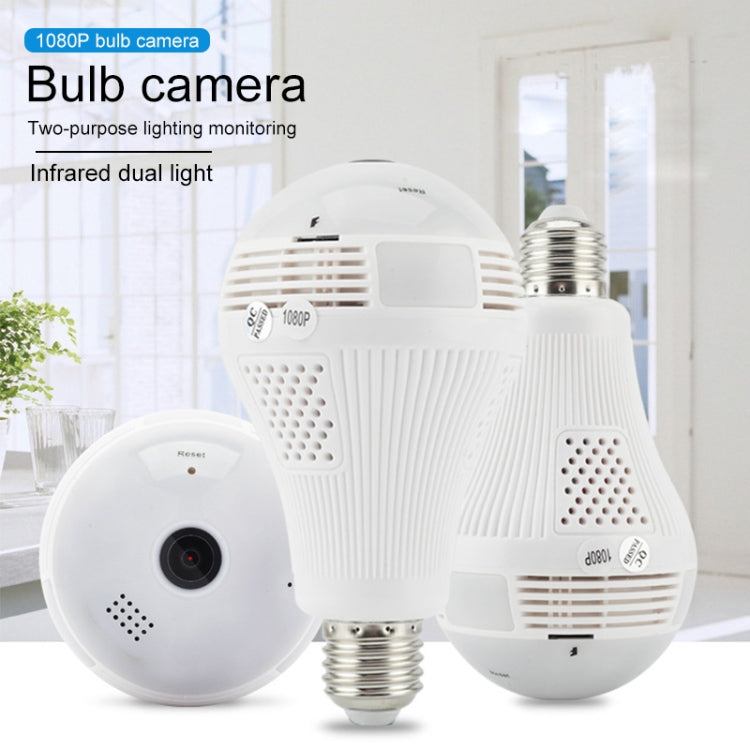 B2-L 2.0 Million Pixels 360-degrees Panoramic Lighting Monitoring Dual-use WiFi Network HD Bulb Camera, Support Motion Detection & Two-way voice, Specification:Host+32G Card(White)