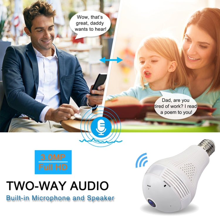 B2-L 2.0 Million Pixels 360-degrees Panoramic Lighting Monitoring Dual-use WiFi Network HD Bulb Camera, Support Motion Detection & Two-way voice, Specification:Host+64G Card(White)