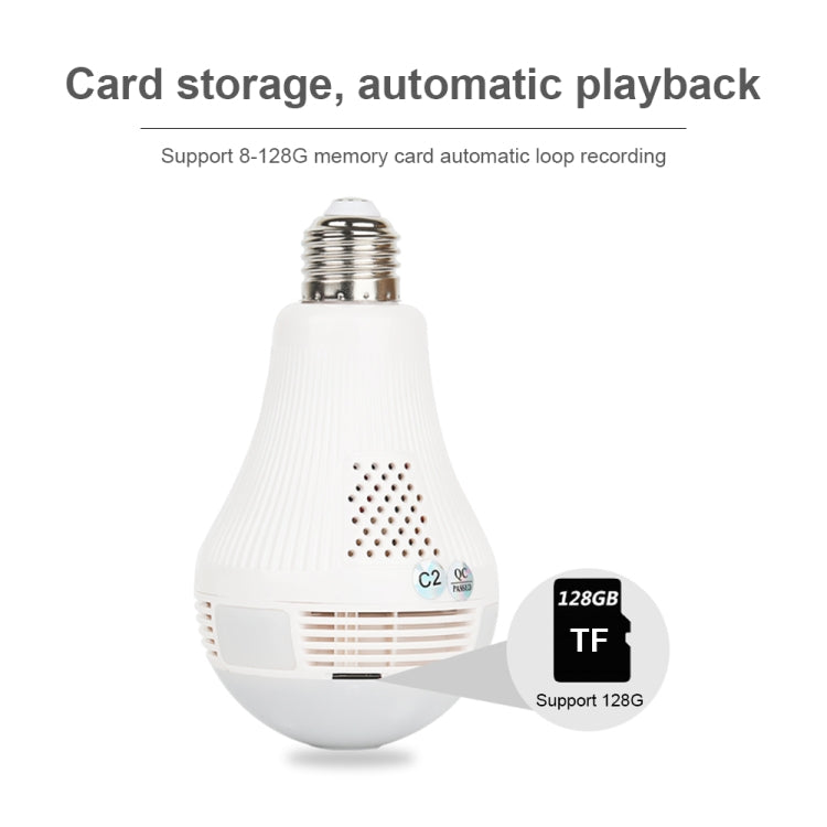 B2-L 2.0 Million Pixels 360-degrees Panoramic Lighting Monitoring Dual-use WiFi Network HD Bulb Camera, Support Motion Detection & Two-way voice, Specification:Host+64G Card(White)