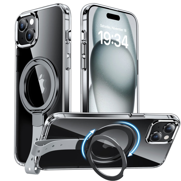 For iPhone 15 Plus Holder Hand Strap MagSafe Transparent Phone Case