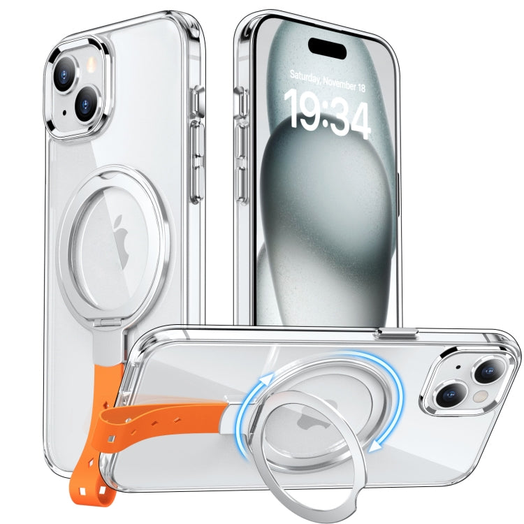 For iPhone 15 Plus Holder Hand Strap MagSafe Transparent Phone Case