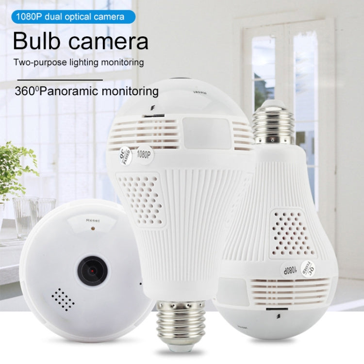B2-R 2.0 Million Pixels 360-degrees Panoramic Lighting Monitoring Dual-use Infrared Dual Light WiFi Network HD Bulb Camera, Support Motion Detection & Two-way voice, Specification:Host(White)