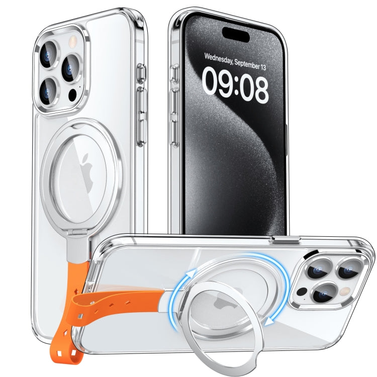 For iPhone 15 Pro Max Holder Hand Strap MagSafe Transparent Phone Case