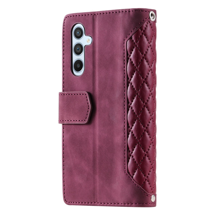 For Samsung Galaxy A16 5G Grid Texture Zipper Leather Phone Case with Lanyard