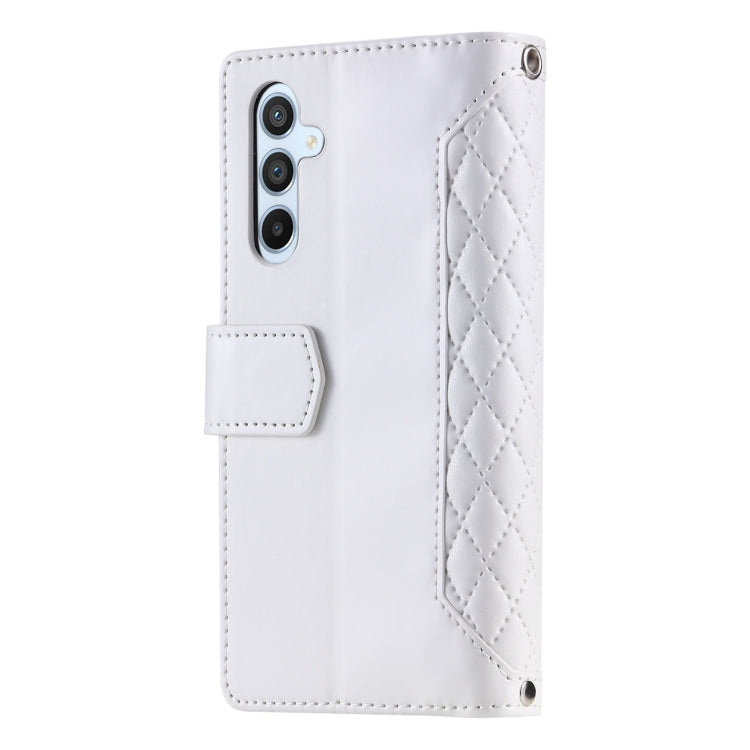 For Samsung Galaxy A16 5G Grid Texture Zipper Leather Phone Case with Lanyard