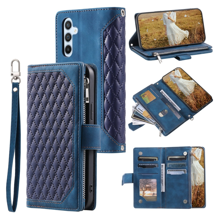 For Samsung Galaxy A36 Grid Texture Zipper Leather Phone Case with Lanyard