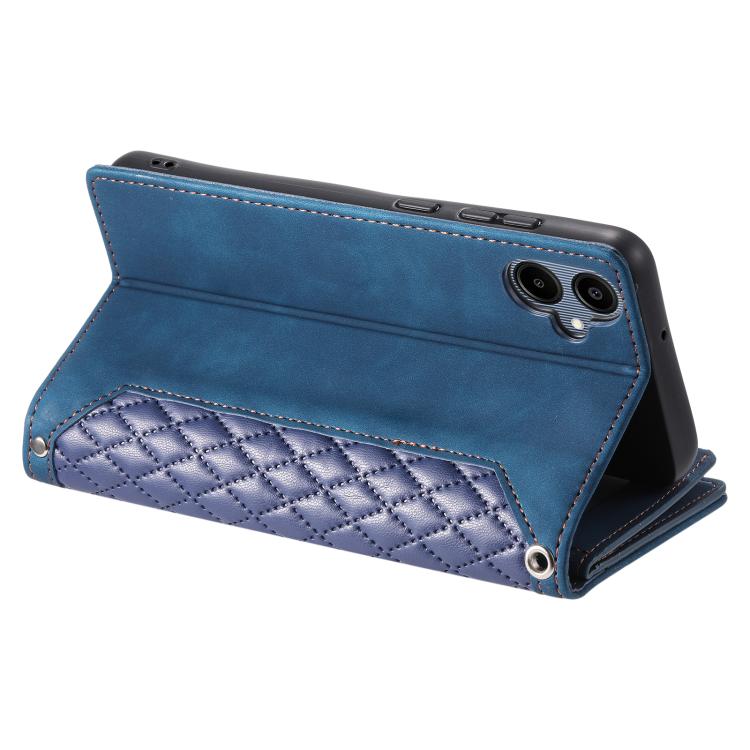 For Samsung Galaxy A06 5G / 4G Grid Texture Zipper Leather Phone Case with Lanyard