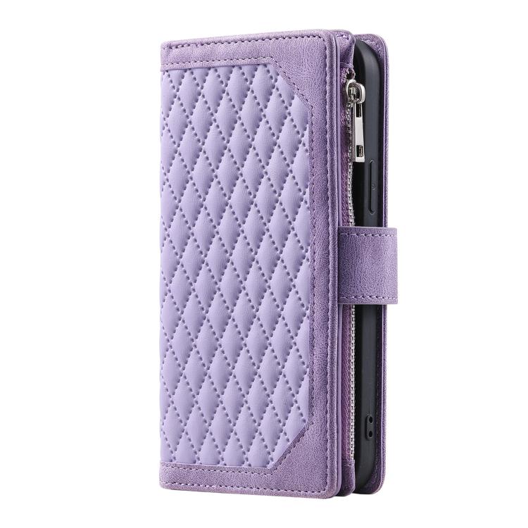 For Samsung Galaxy A06 5G / 4G Grid Texture Zipper Leather Phone Case with Lanyard