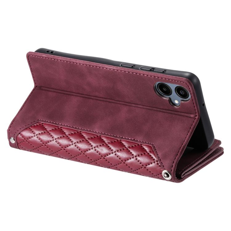 For Samsung Galaxy A06 5G / 4G Grid Texture Zipper Leather Phone Case with Lanyard