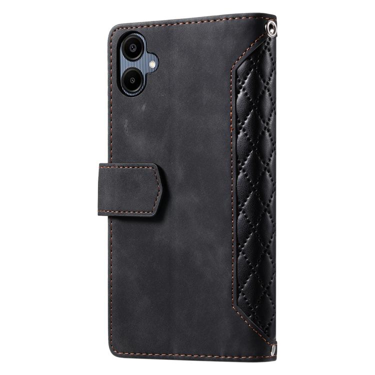 For Samsung Galaxy A06 5G / 4G Grid Texture Zipper Leather Phone Case with Lanyard