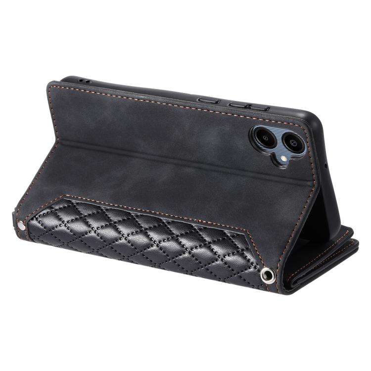 For Samsung Galaxy A06 5G / 4G Grid Texture Zipper Leather Phone Case with Lanyard