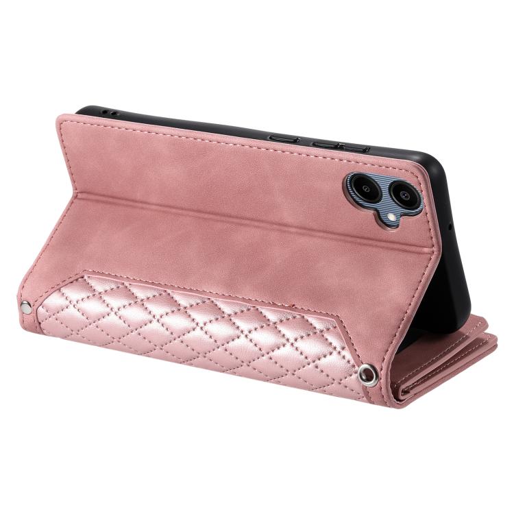 For Samsung Galaxy A06 5G / 4G Grid Texture Zipper Leather Phone Case with Lanyard