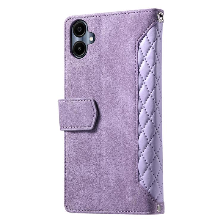 For Samsung Galaxy A07 4G Grid Texture Zipper Leather Phone Case with Lanyard