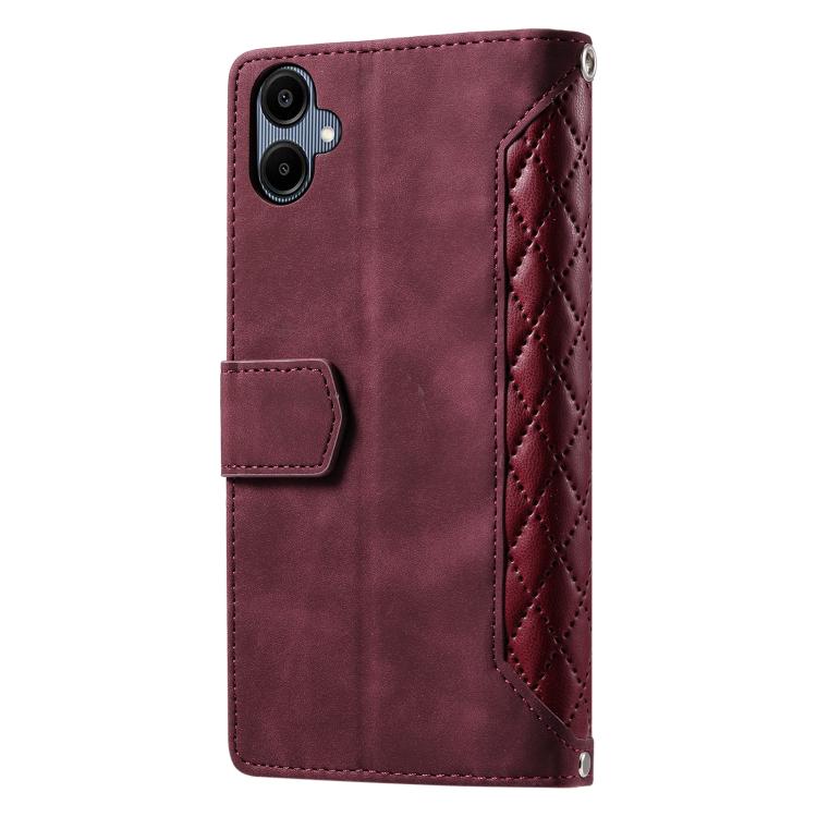 For Samsung Galaxy A07 4G Grid Texture Zipper Leather Phone Case with Lanyard