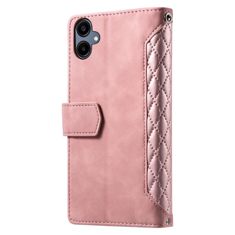 For Samsung Galaxy A07 4G Grid Texture Zipper Leather Phone Case with Lanyard