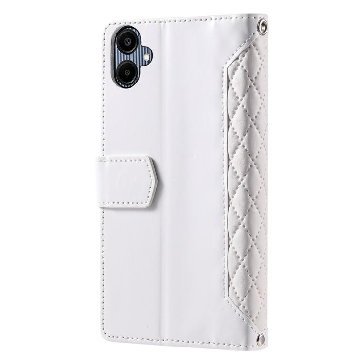 For Samsung Galaxy A07 4G Grid Texture Zipper Leather Phone Case with Lanyard