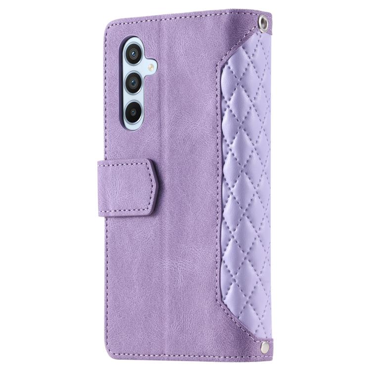 For Samsung Galaxy A17 5G Grid Texture Zipper Leather Phone Case with Lanyard