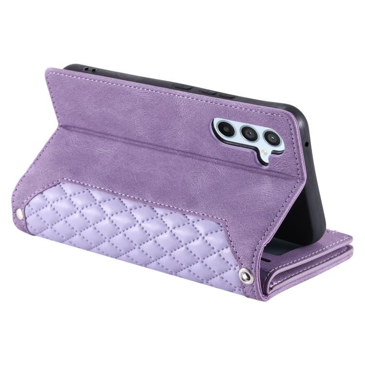 For Samsung Galaxy A17 5G Grid Texture Zipper Leather Phone Case with Lanyard