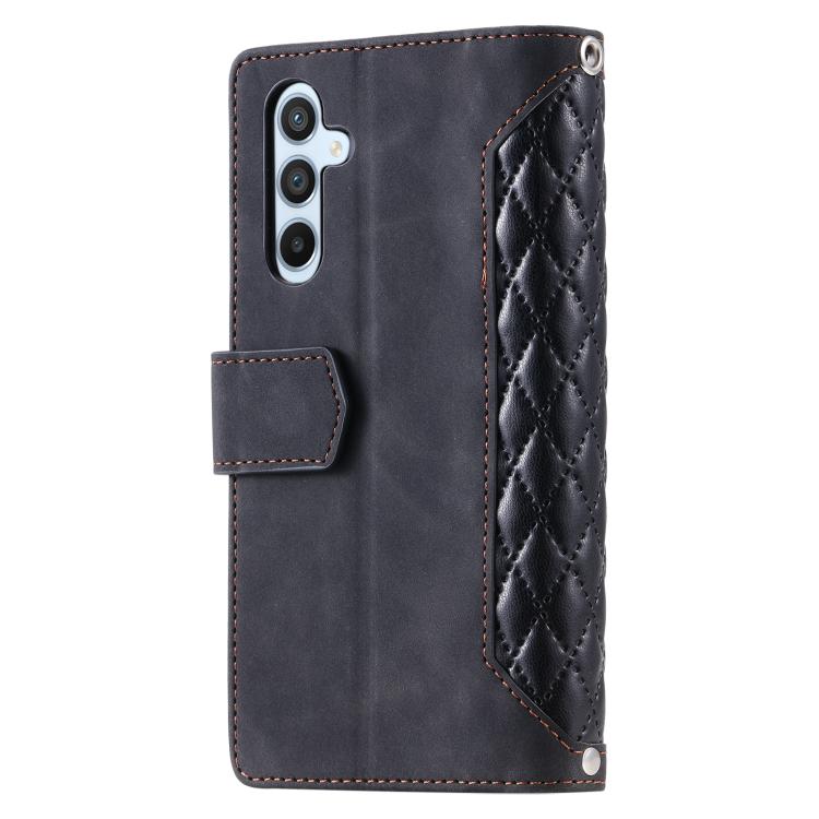 For Samsung Galaxy A17 5G Grid Texture Zipper Leather Phone Case with Lanyard