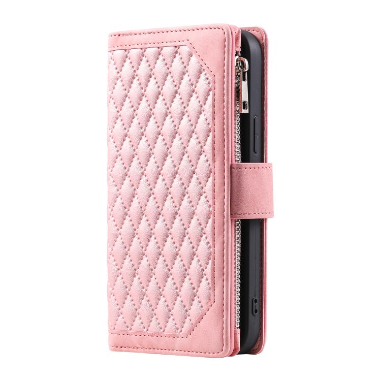 For Samsung Galaxy A17 5G Grid Texture Zipper Leather Phone Case with Lanyard