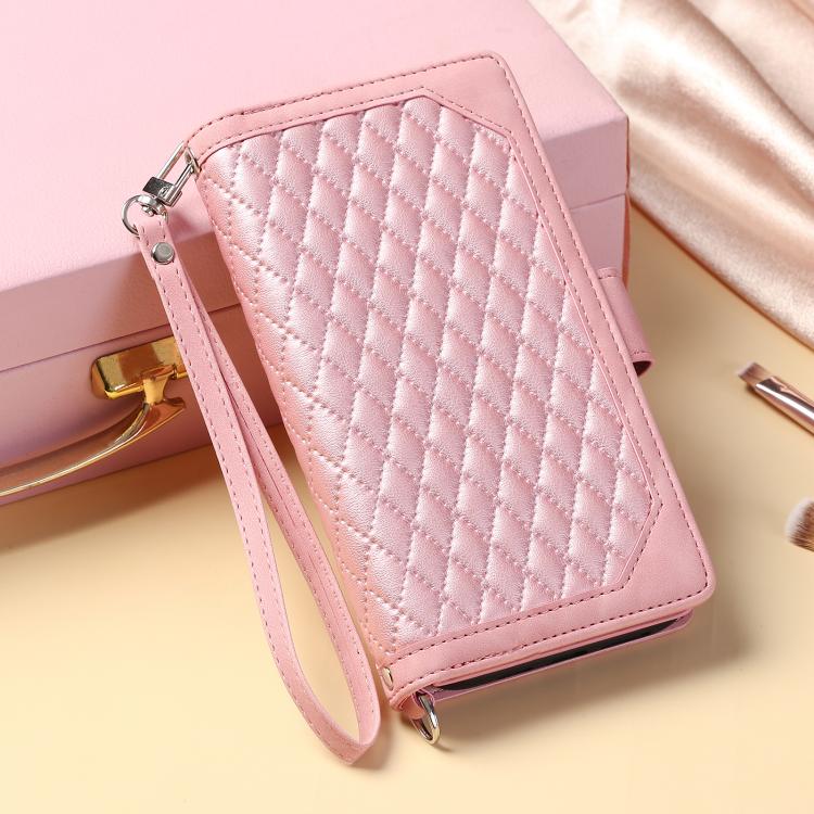 For Samsung Galaxy A17 5G Grid Texture Zipper Leather Phone Case with Lanyard