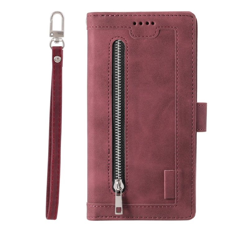 For Samsung Galaxy A16 5G Nine Card Zipper Bag Leather Phone Case with Lanyard