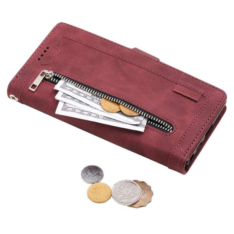 For Samsung Galaxy A16 5G Nine Card Zipper Bag Leather Phone Case with Lanyard
