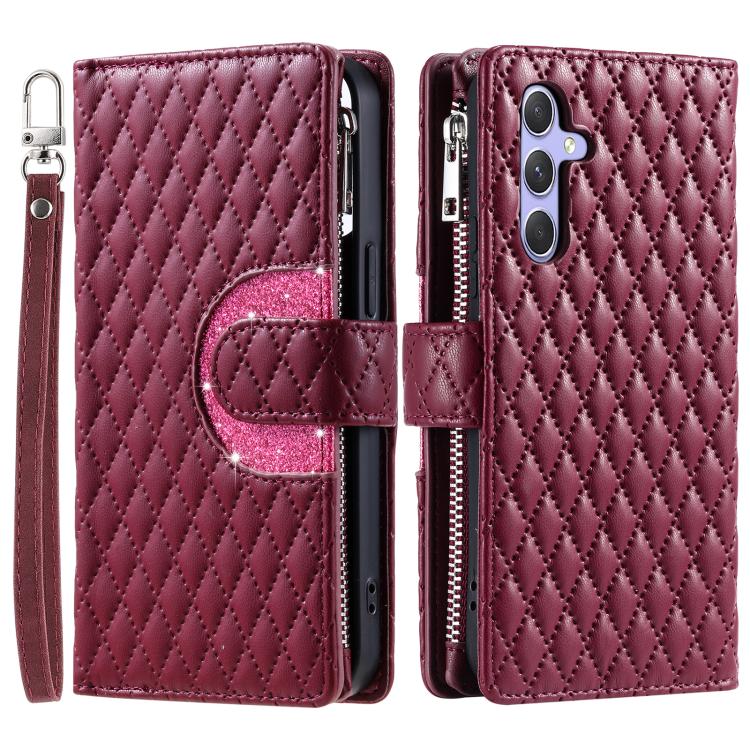 For Samsung Galaxy A37 5G Glitter Lattice Zipper Wallet Leather Phone Case