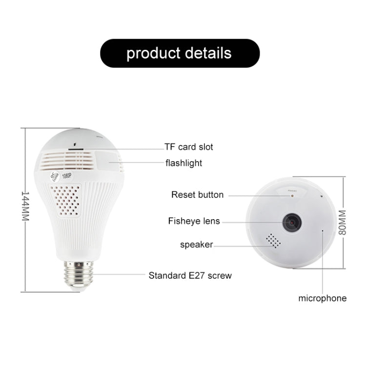 B3-L 3.0 Million Pixels White Light 360-degrees Panoramic Lighting Monitoring Dual-use WiFi Network HD Bulb Camera, Support Motion Detection & Two-way voice, Specification:Host+64G Card(White)