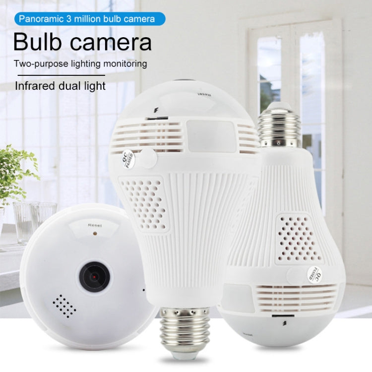 B3-L 3.0 Million Pixels White Light 360-degrees Panoramic Lighting Monitoring Dual-use WiFi Network HD Bulb Camera, Support Motion Detection & Two-way voice, Specification:Host+64G Card(White)