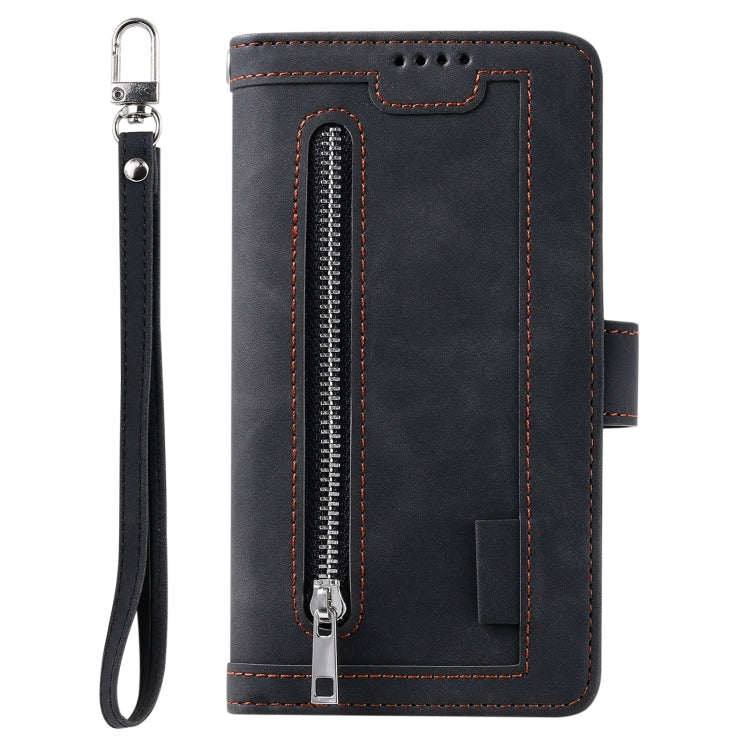 For Honor X6b 4G Global Nine Card Zipper Bag Leather Phone Case with Lanyard