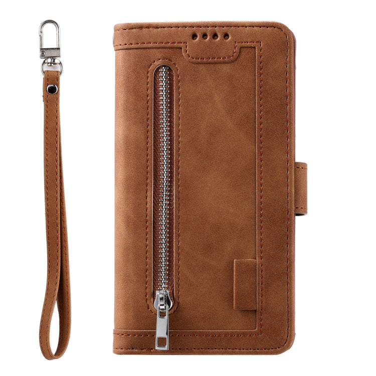 For Honor X6b 4G Global Nine Card Zipper Bag Leather Phone Case with Lanyard