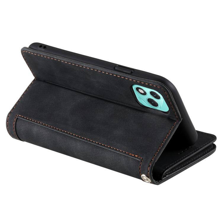 For Honor 400 Lite Global Nine Card Zipper Bag Leather Phone Case with Lanyard
