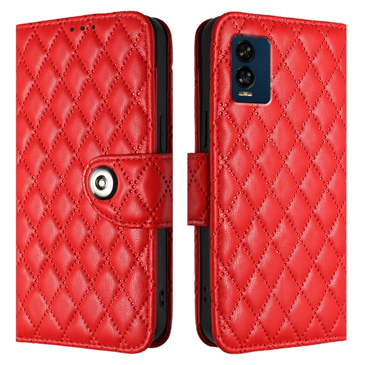 For BLU View Speed 5G  Rhombic Texture Flip Leather Phone Case with Lanyard