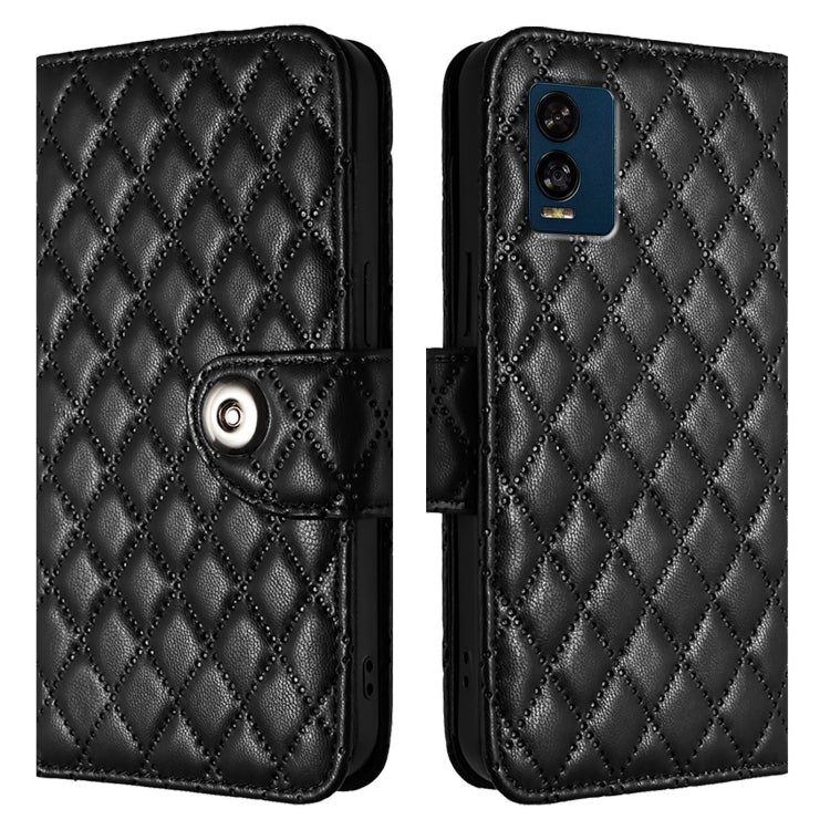 For BLU View Speed 5G  Rhombic Texture Flip Leather Phone Case with Lanyard