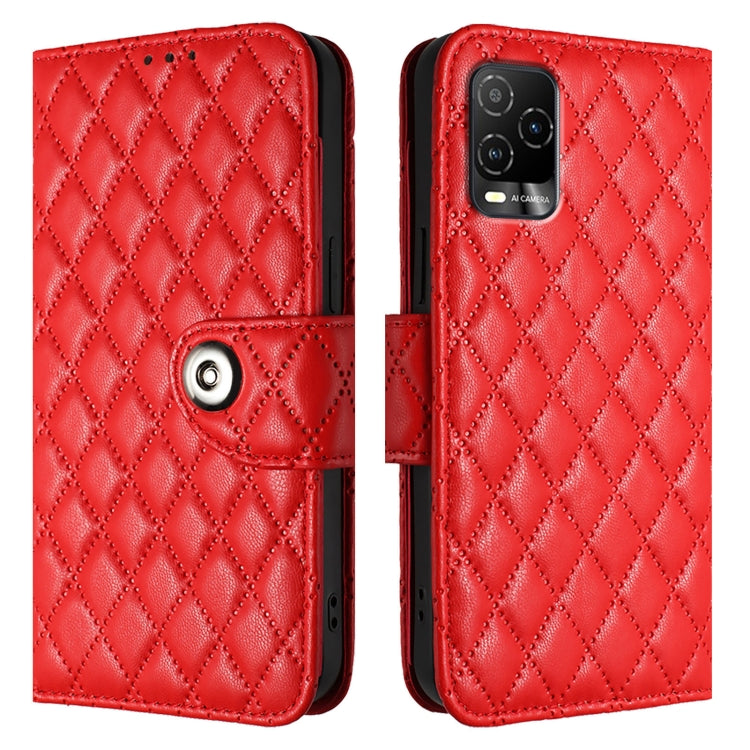 For BLU View 5 Pro Rhombic Texture Flip Leather Phone Case with Lanyard