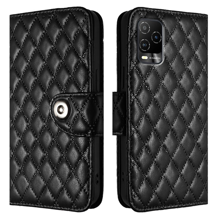 For BLU View 5 Pro Rhombic Texture Flip Leather Phone Case with Lanyard
