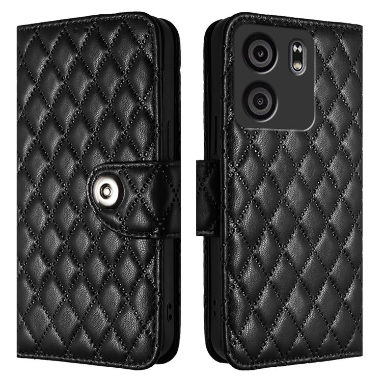 For BLU View 5 Rhombic Texture Flip Leather Phone Case with Lanyard