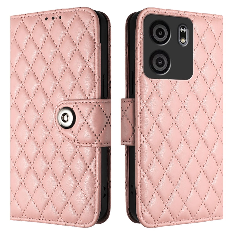 For BLU View 5 Rhombic Texture Flip Leather Phone Case with Lanyard