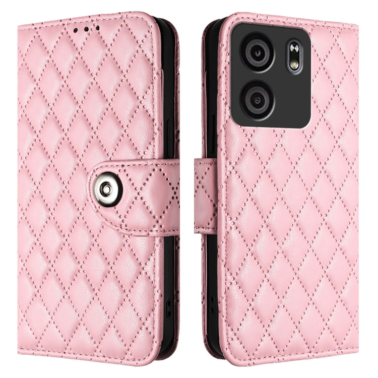 For BLU View 5 Rhombic Texture Flip Leather Phone Case with Lanyard
