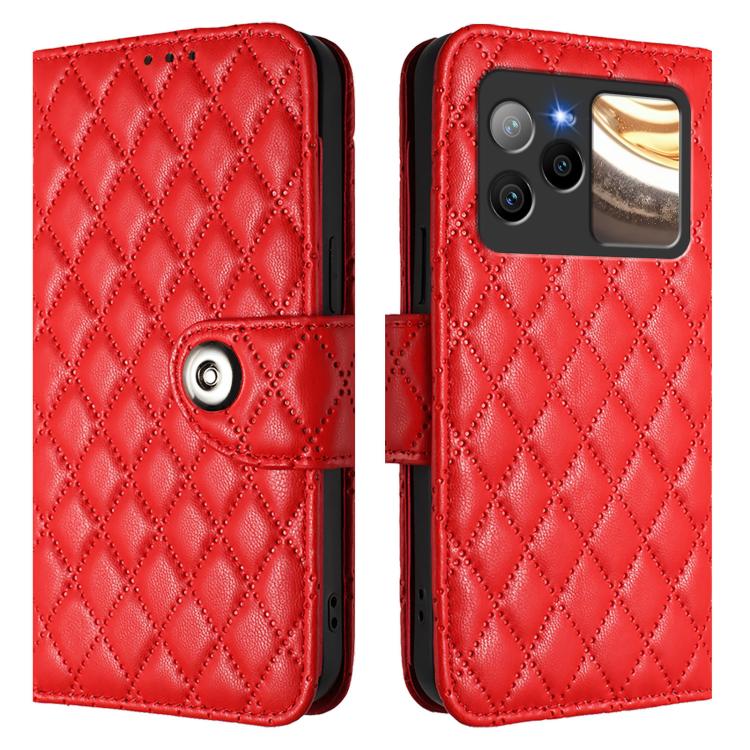 For BLU Bold N4 Rhombic Texture Flip Leather Phone Case with Lanyard