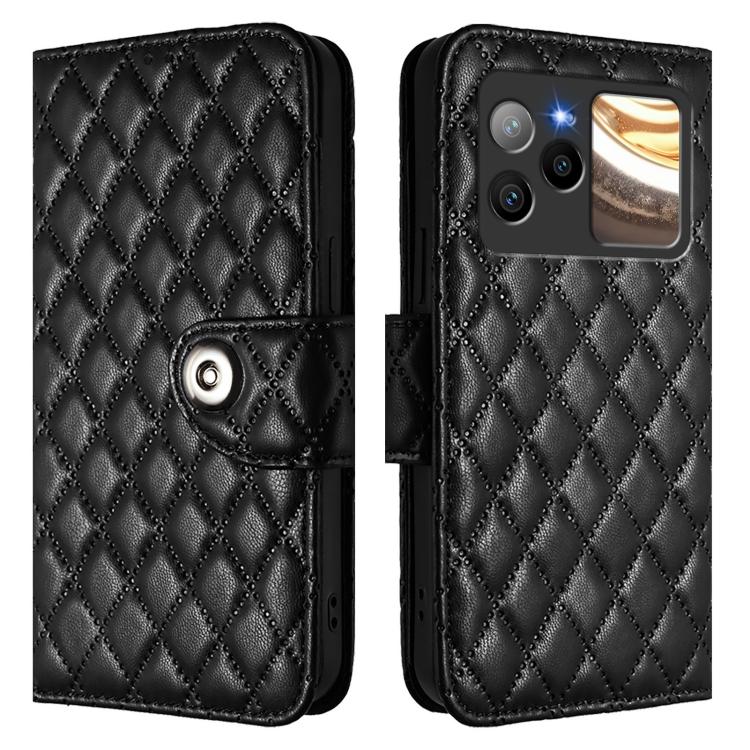 For BLU Bold N4 Rhombic Texture Flip Leather Phone Case with Lanyard