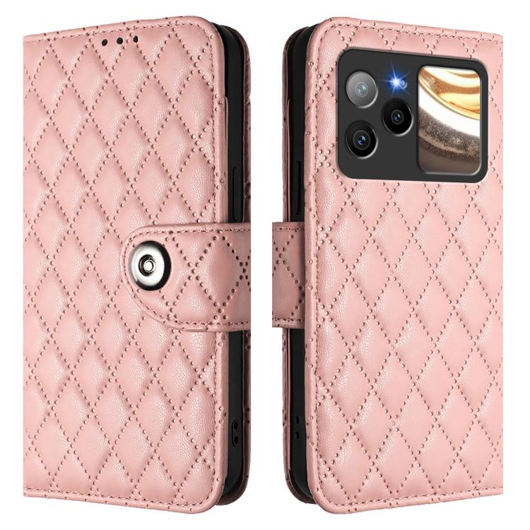 For BLU Bold N4 Rhombic Texture Flip Leather Phone Case with Lanyard