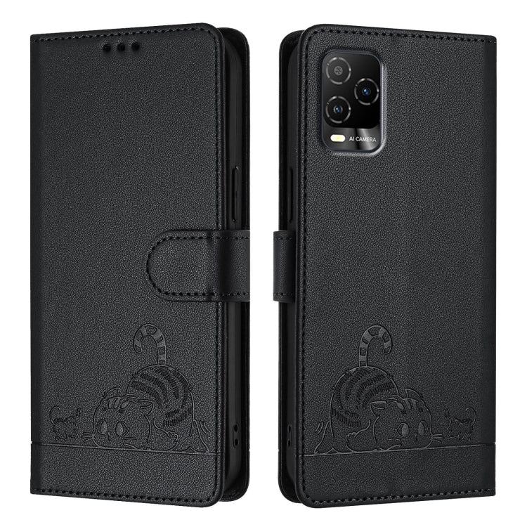 For BLU View 5 Pro Cat Rat Embossed RFID Leather Phone Case with Lanyard